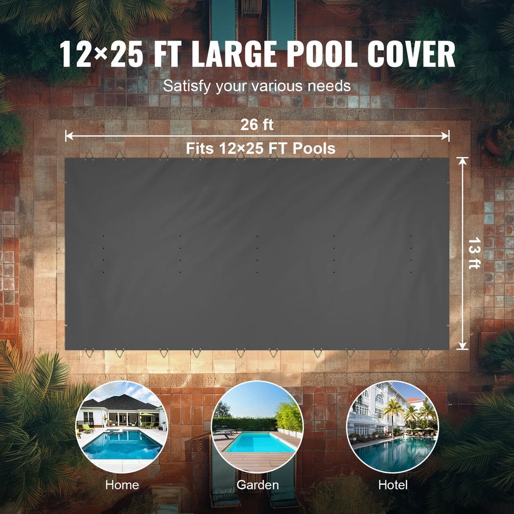 Pool Safety Cover In-ground PVC Rectangular Solid Charcoal Pool Covers for Swimming Pool Winter Protection Cover