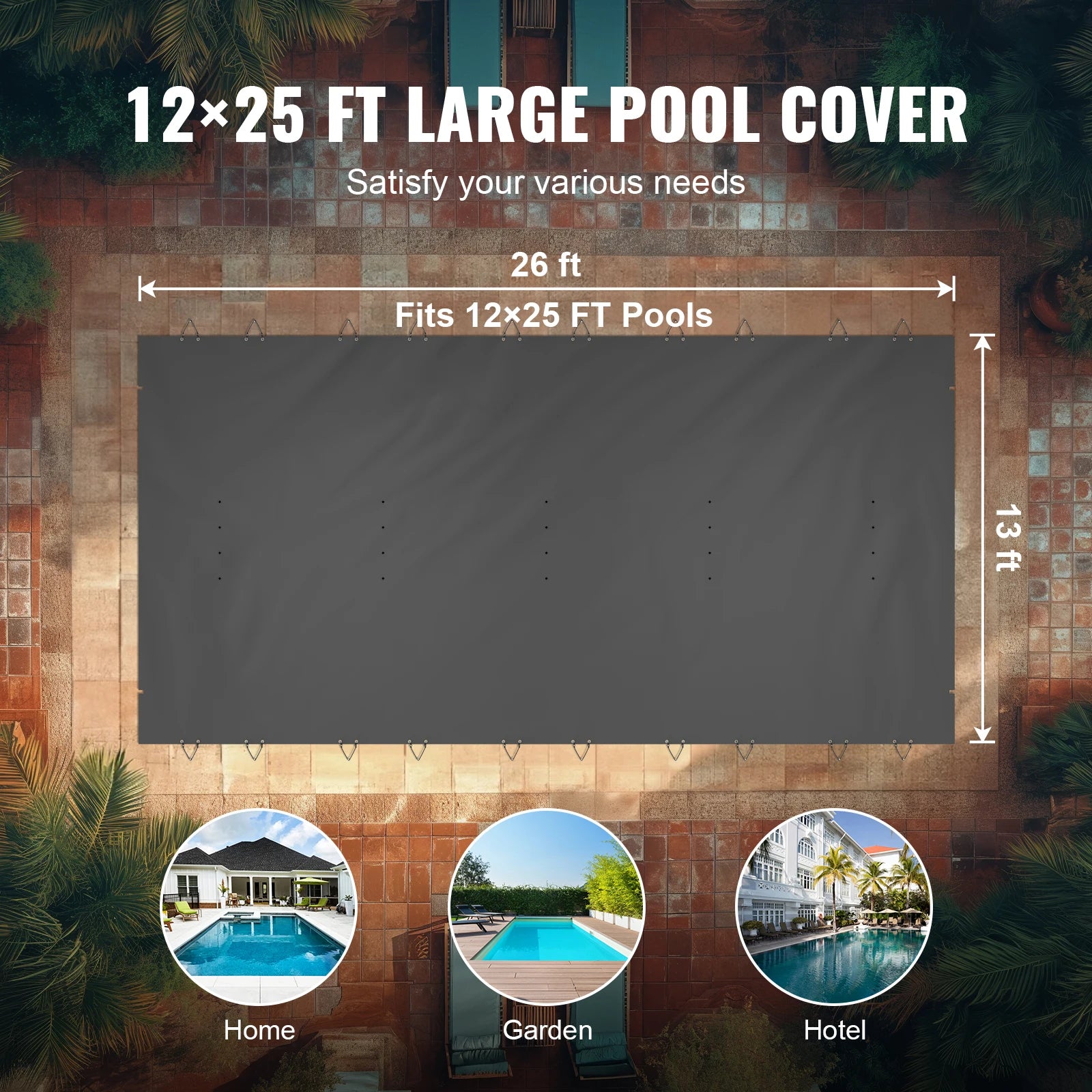 Pool Safety Cover In-ground PVC Rectangular Solid Charcoal Pool Covers for Swimming Pool Winter Protection Cover