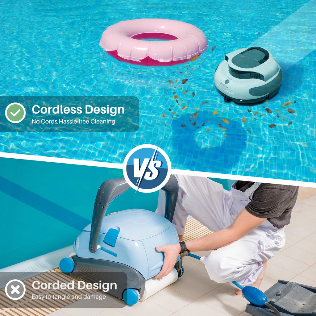 Cordless Pool Cleaner with 5000mah Up to 120 Mins Run Time/ Two Adjustable Path Planning Method/ Ideal Robotic Pool Vacuum Cleaner