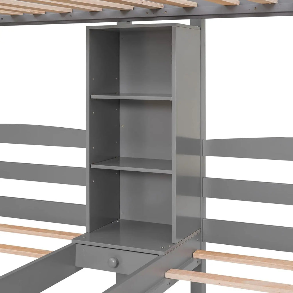 Harper & Bright Designs Woodentriple Bunk Beds With Stairs & Storage Drawers,Twin Over Twin Bunk Bed For 3 Kids, 3 Bunk Beds