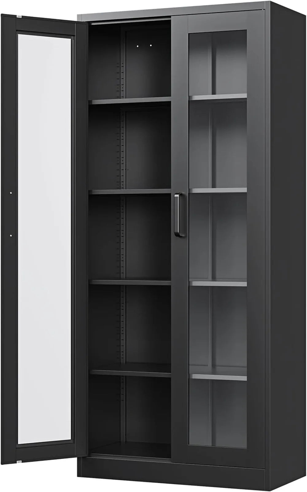 67" Glass Door Display Cabinet with 4 Adjustable Shelves, Heavy Duty Steel Storage Case for Home Office