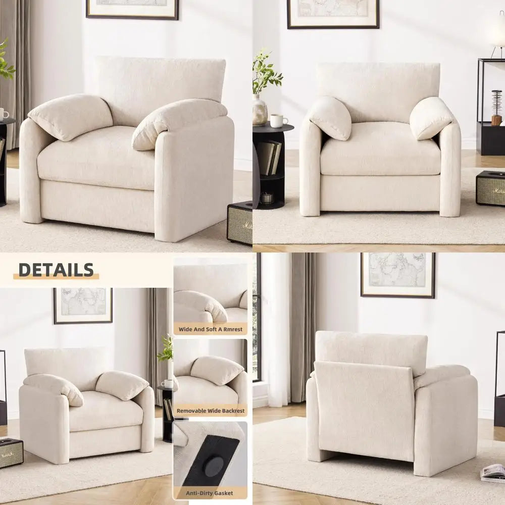 Large Chenille Armchair, 38.6" Wide Modern Lounge Chair for Living and Bedroom, Upholstered Mid-Century Style