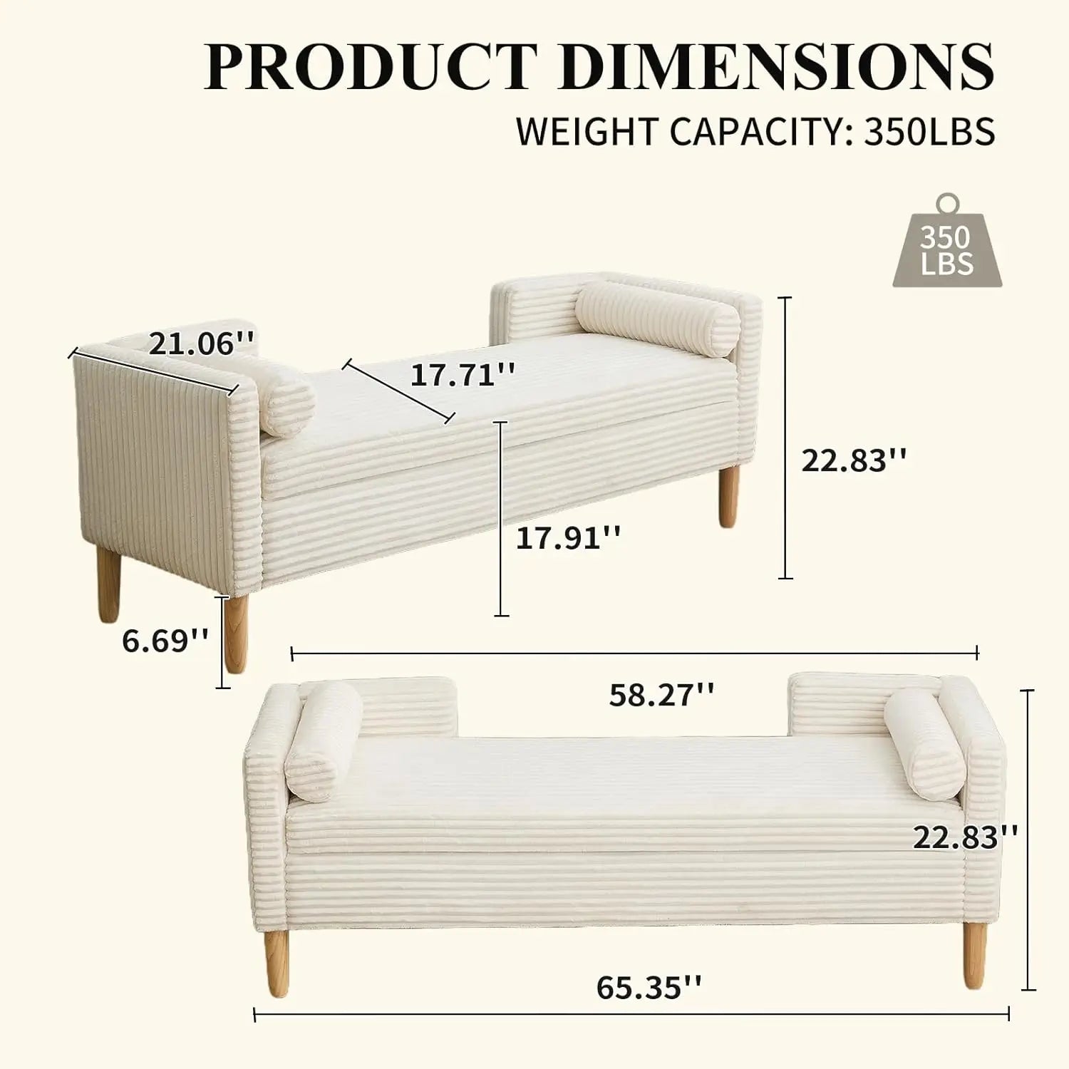 65" Large Storage Ottoman Bench with 2 Pillows, Corduroy Upholstered Entryway Bench