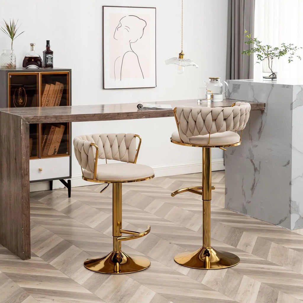Counter Height Barstools with Low Back, Swivel Bar Stool for Kitchen Island, Gold Velvet Bar Stools Set of 4, Pub (Beige)