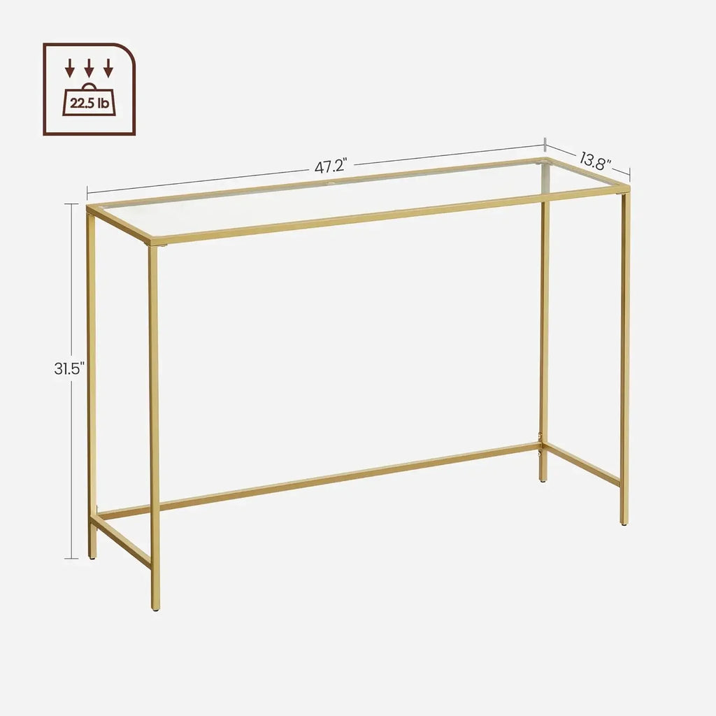47.2 Inches Console Table, Tempered Glass Sofa Table, Modern Entryway Table, Sturdy Metal Frame,Easy to Assemble,Adjustable Feet