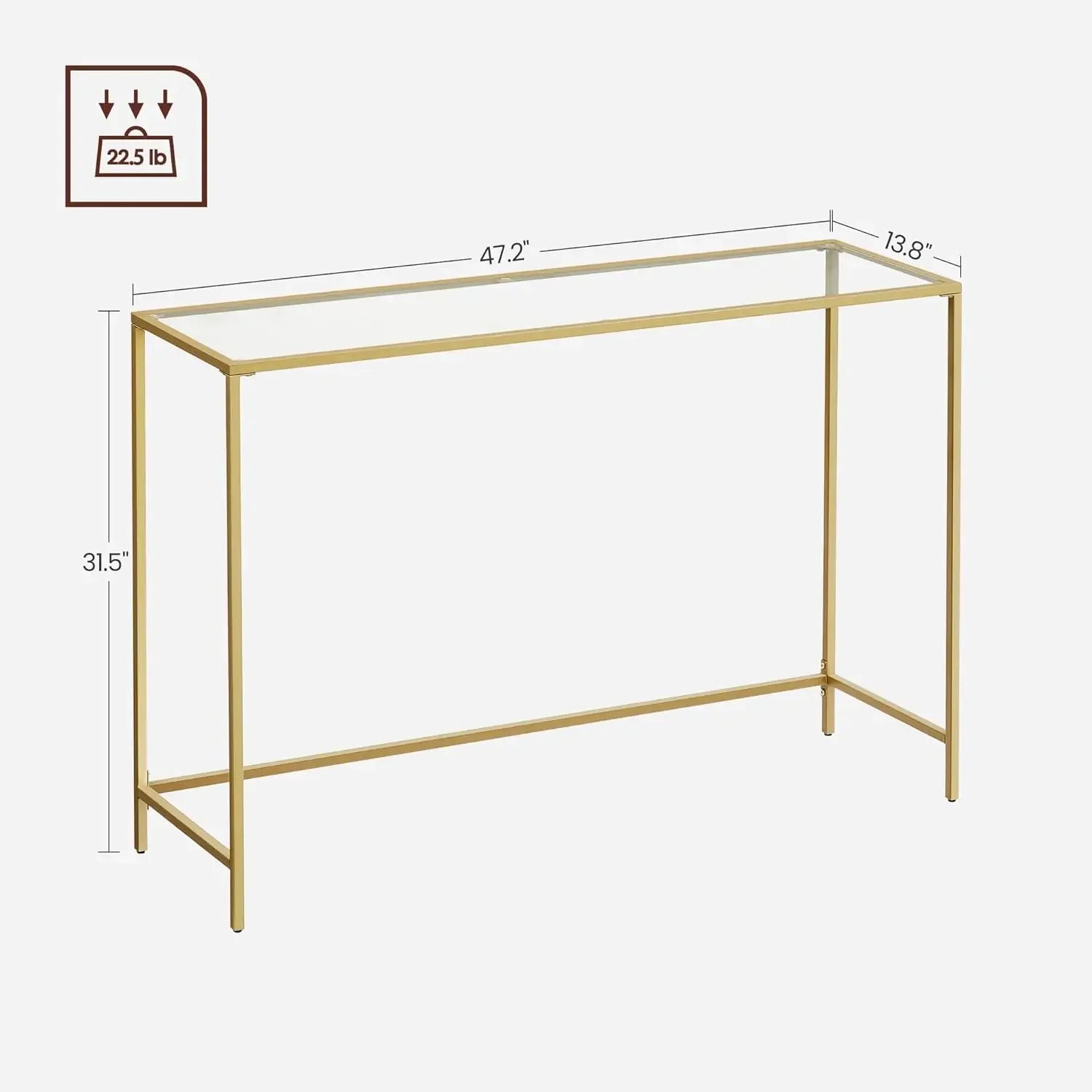 47.2 Inches Console Table, Tempered Glass Sofa Table, Modern Entryway Table, Sturdy Metal Frame,Easy to Assemble,Adjustable Feet