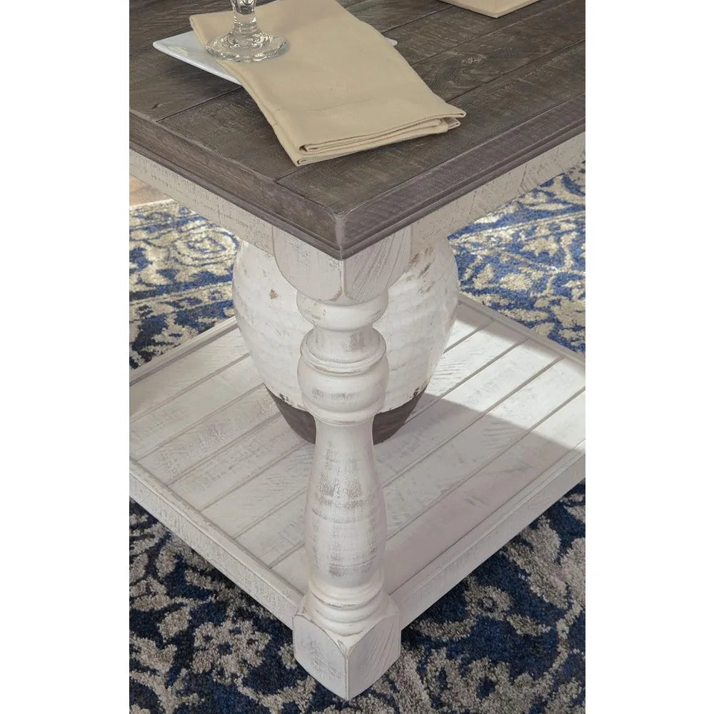 Limited Time Offer, Farmhouse Square End Table with Floor Shelf, Vintage Gray & White with Weathered Finish