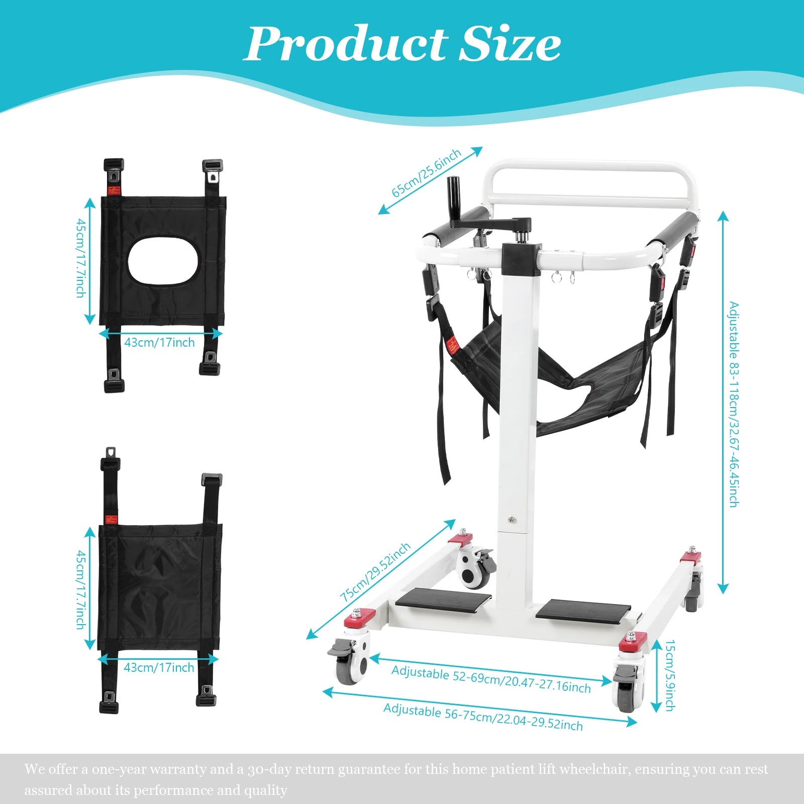 Portable Car Lift Aid Transport Chair with Adjustable Height & Width/ Transport Wheelchair with Wheels for Elderly and Disabled