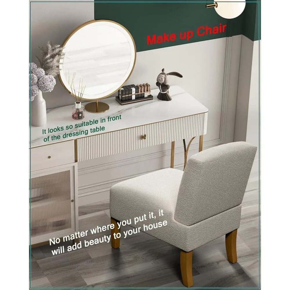 Armless Accent Chairs Set of 2 for Bedroom, Bedroom Chair for Bedroom Living Room Chair with Solid Wood Legs, Makeup Vanity Chair
