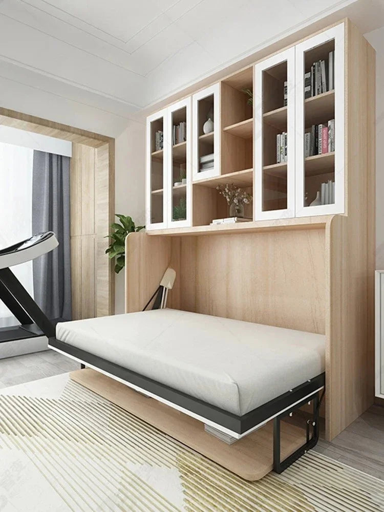 Multifunctional Invisible Desk Bed Bookcase Rotary Rollover Bed Wardrobe Integrated  Murphy Bed Bedroom Set Furniture