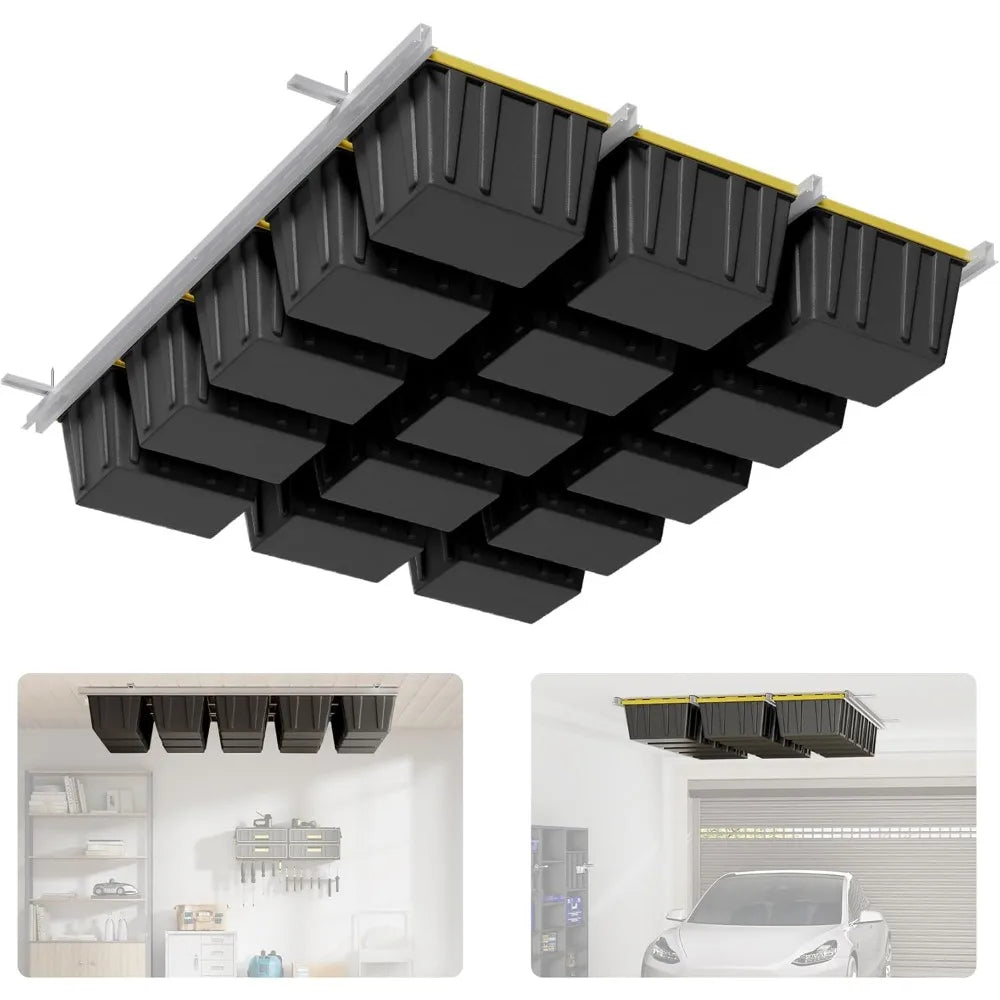 Extra Large Overhead Garage Storage Rack - Holds Up to 15 Tote Bins, 0.1-inch Thickened Heavy Alloy Steel, Ideal for Garage Tote