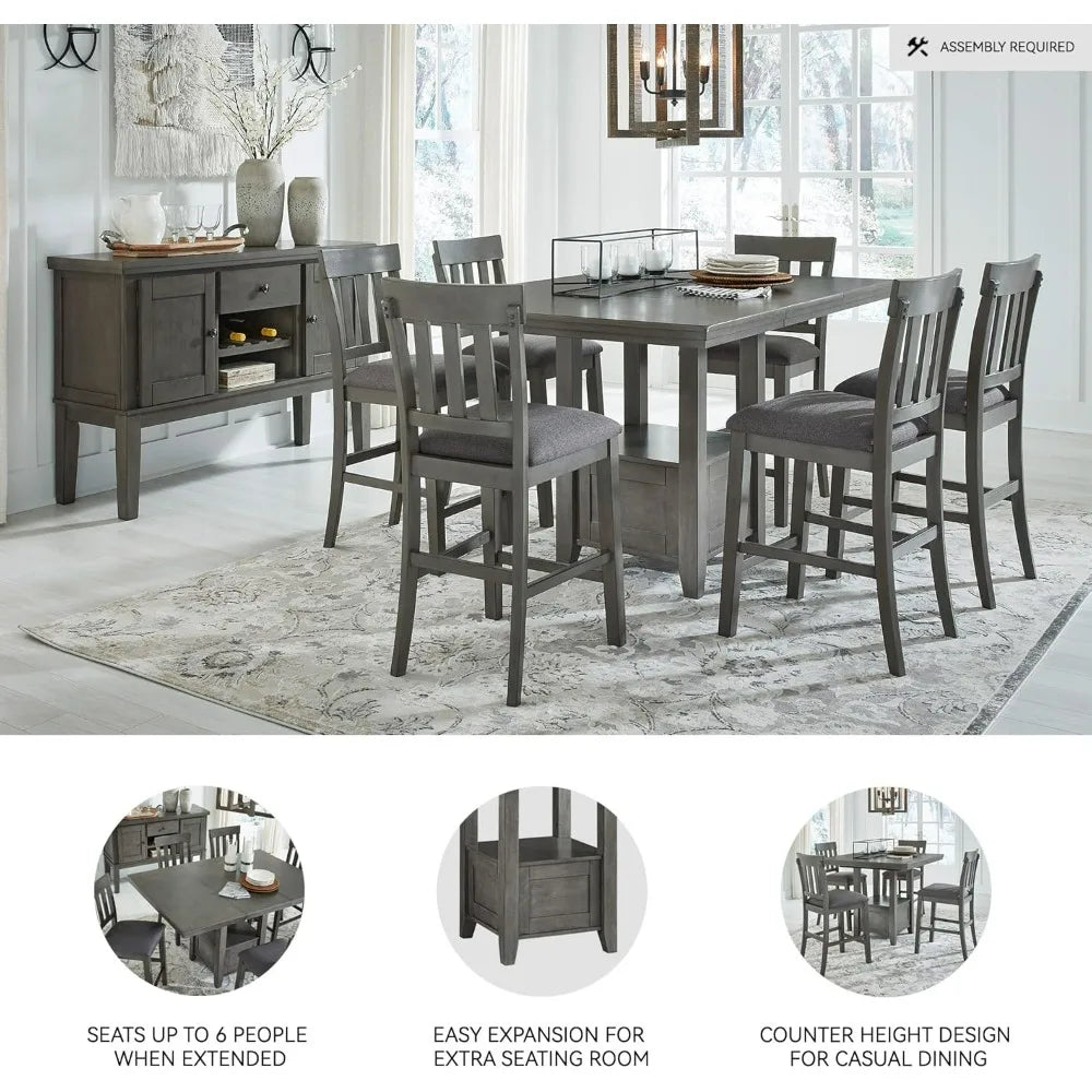 Modern Farmhouse Style Counter Height Dining Table with Extension, Dark Gray Finish