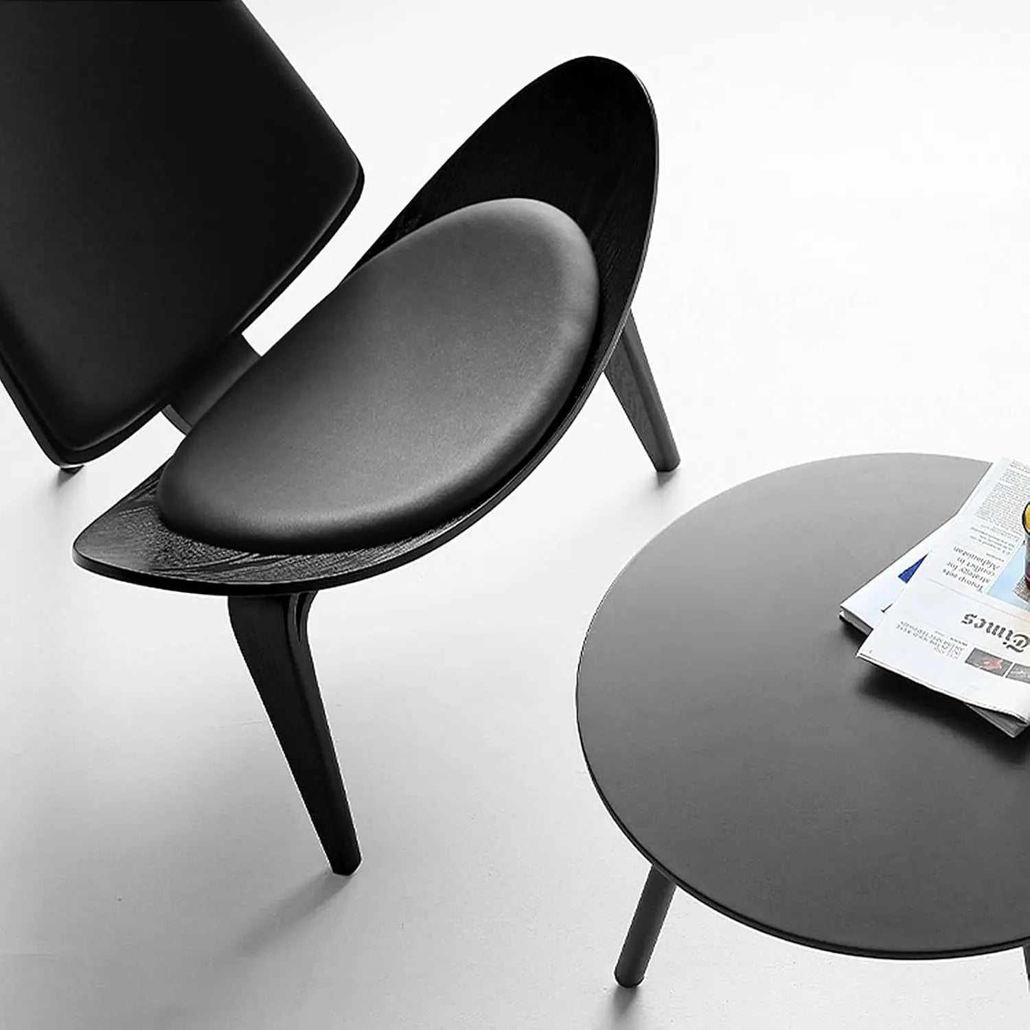 Century Modern Shell Chair, Ergonomic Accent Chair for Living Room & Bedroom, Ebony Black