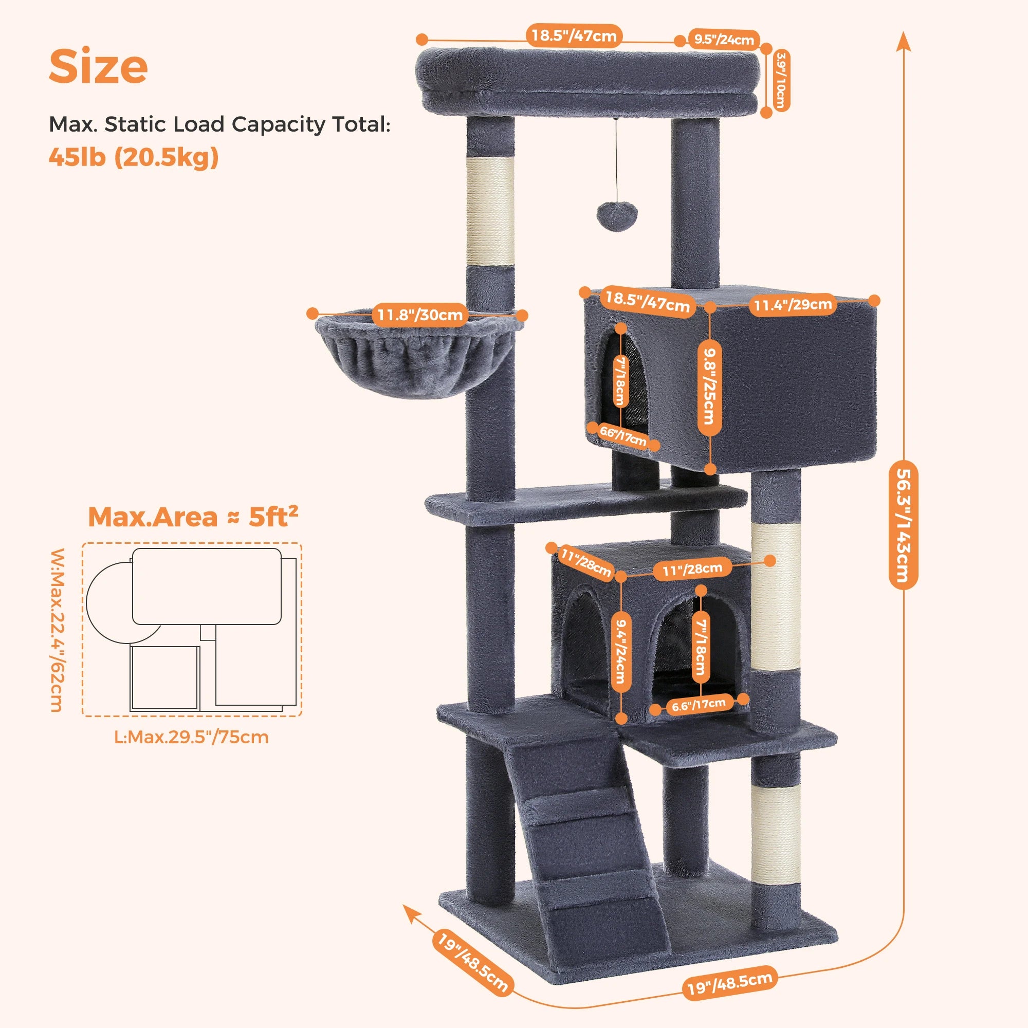 Cat Tree with Toy Cat Tower Condo for Indoor Cats/ Cat House with Padded Plush Perch Cozy Hammock and Sisal Scratching Posts