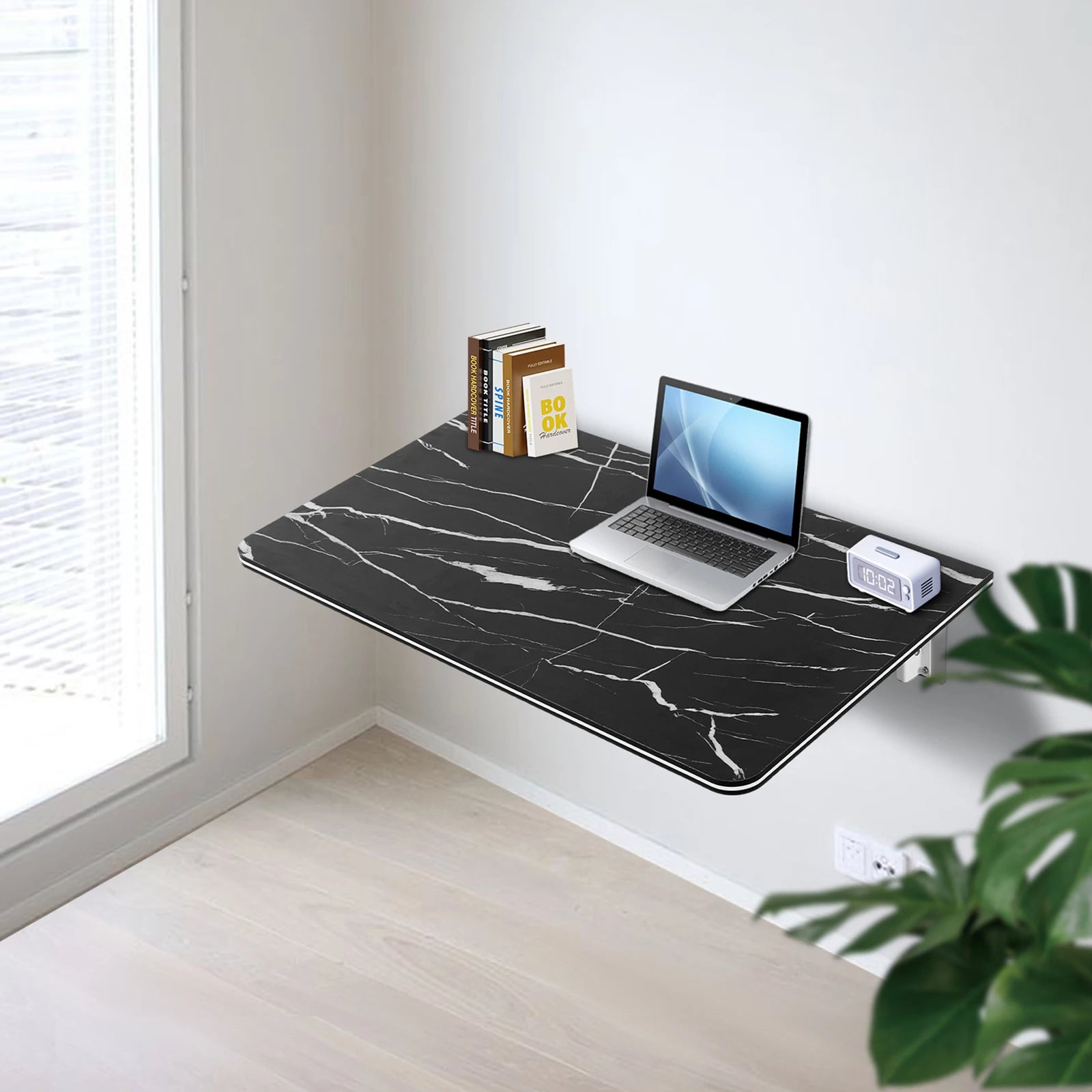 Folding Rectangular Wall Desk, Wall-mounted Folding Table, Hanging Desk for Home Office/ Garage Workbench- Black/White