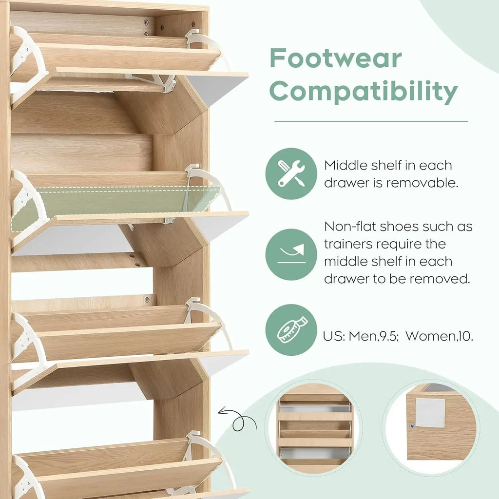 Mirror Shoe Cabinet with 5 Flip Drawers, Shoe Rack Storage Organizer, Entryway Shoe Cabinet for Front Door, Foyer, Hallway