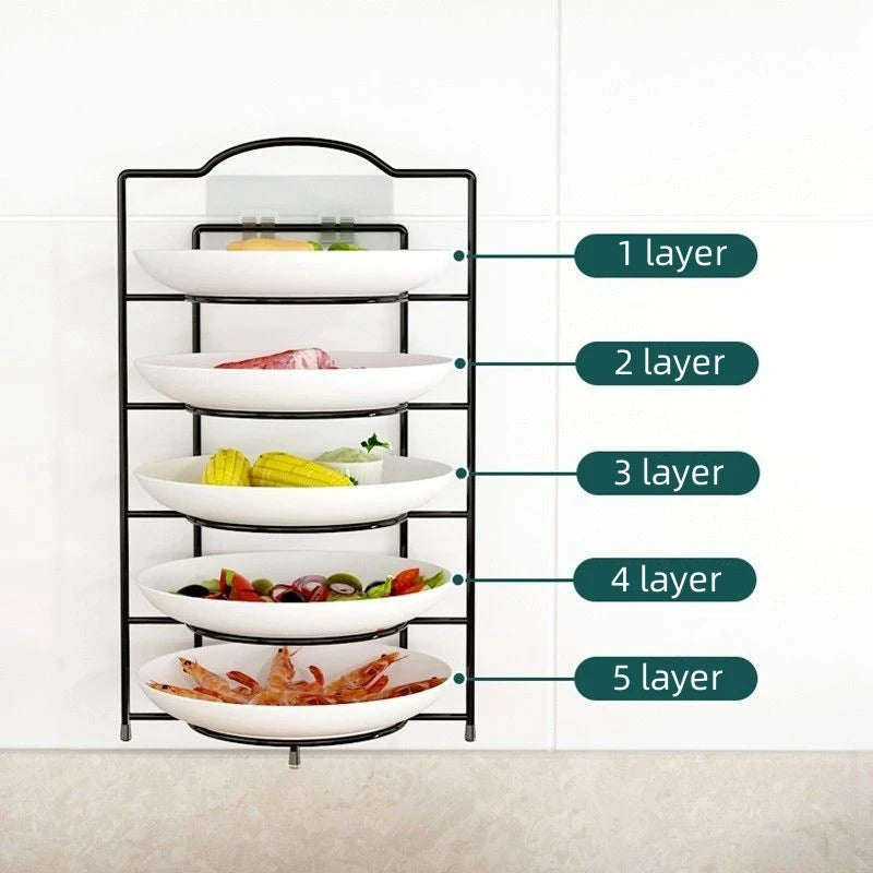 Kitchen Storage Shelf Multilayer Metal Shelves Wall-Mounted Dish Storage Rack Kitchen Table Top Organizer Preparation Dish Rack