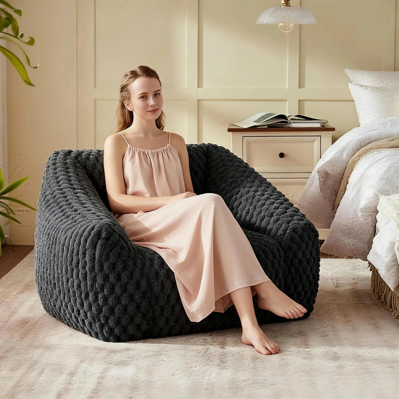 Bean Bag Chairs for Adults with Filler Included, with Armrests is Suitable for Living Rooms, Bedrooms, and Reading.( Grey)