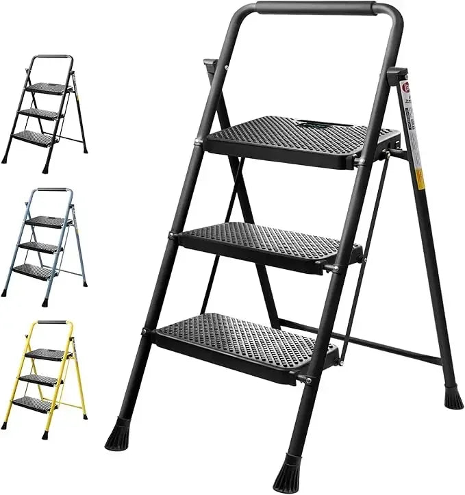Customizable- 3 Step Ladder, Heavy Duty Foldable Step Stool, Portable Steel Folding Stool For Household Garage Storage