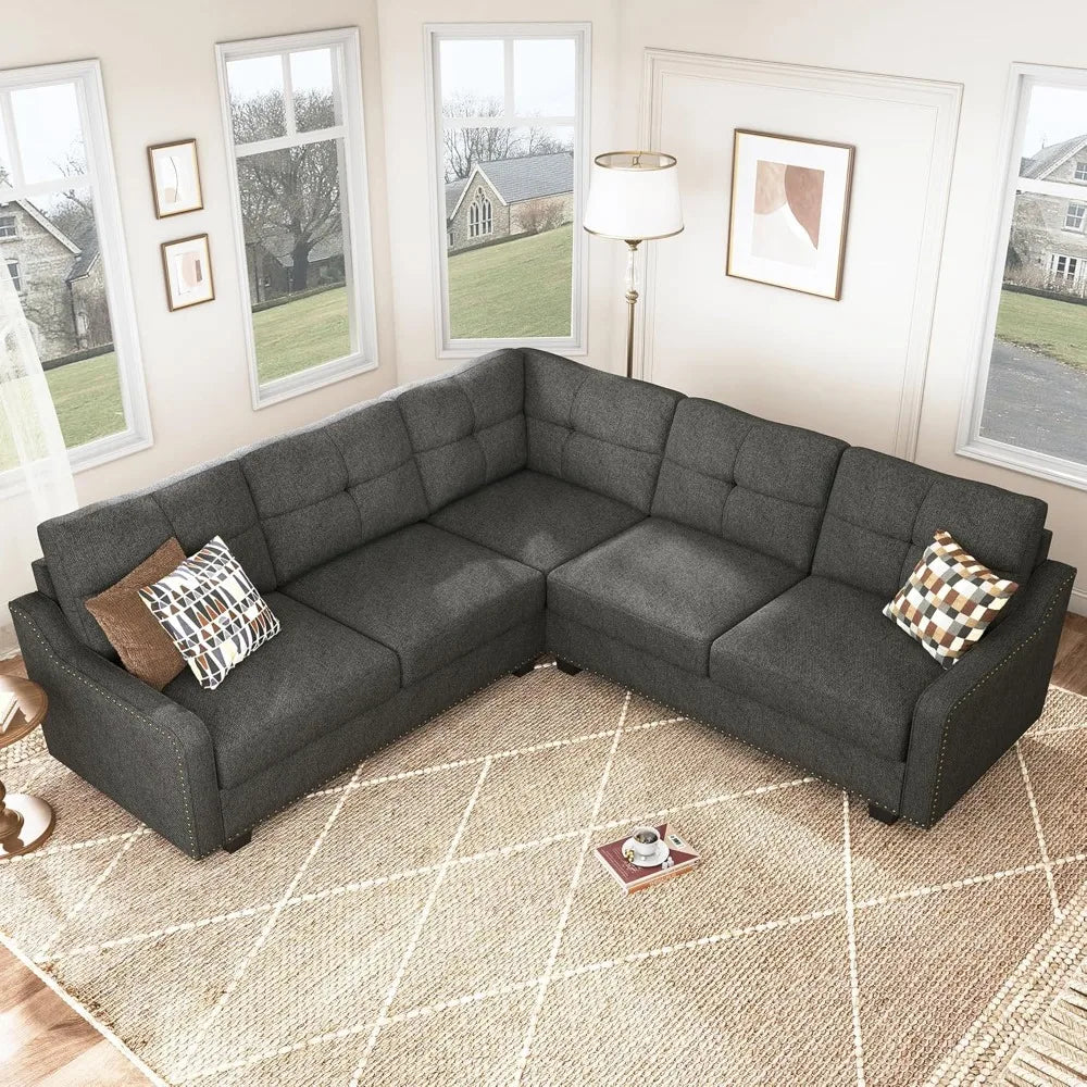 L-Shaped Reversible Sectional Sofa in Dark Grey for Small Spaces
