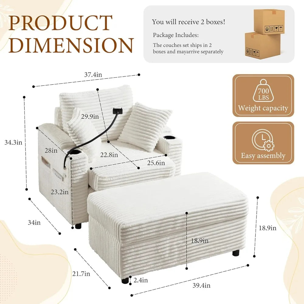Accent Chair with Storage Ottoman