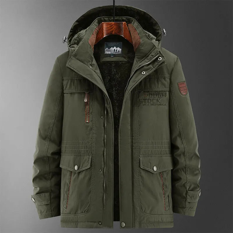 Thick Coat Winter/ Outdoor Running/ Sports/ Windproof/ Warm Fleece Hooded Cargo Jacket/ Men Removable Hood/ Thick, Warm Fleece Jacket