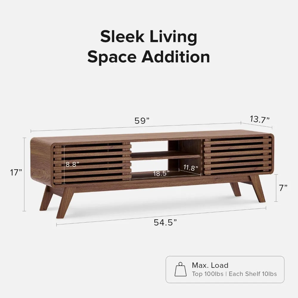 TV Stand, Mid-Century Modern Television Stand for 55/60/65 inch TV, Farmhouse Entertainment Center with Storage, Media Center