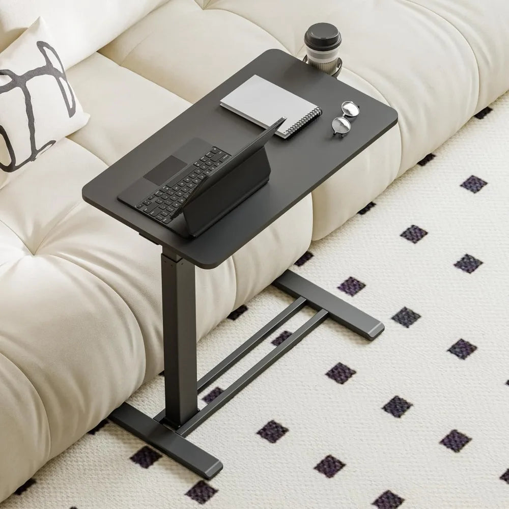 Adjustable Overbed Table with Hidden Wheels, Mobile Laptop Desk with Tray for Home Use