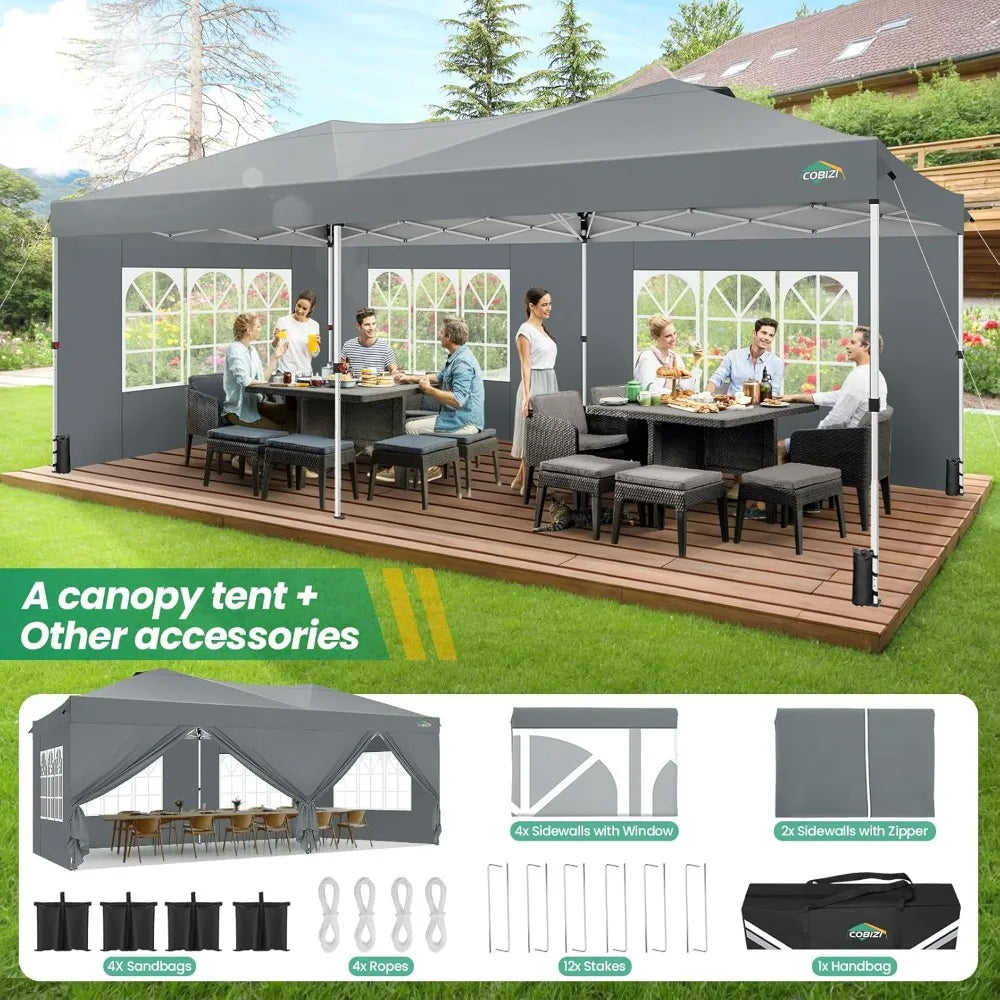 10x20 Instant Canopy with 6 Sidewalls, Waterproof Outdoor Wedding Party Tent/ Gazebo
