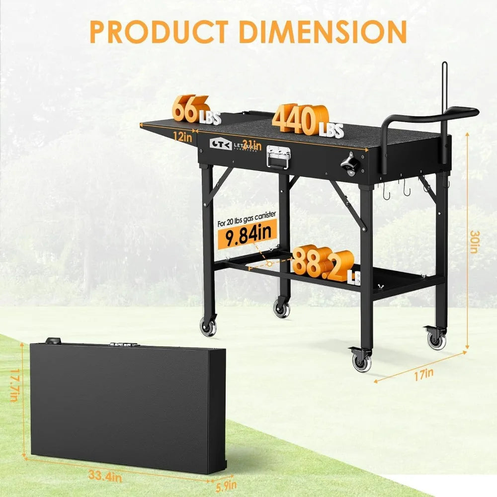Portable Outdoor Folding Grill Table with Wheels for Blackstone Griddle and Ninja Grills