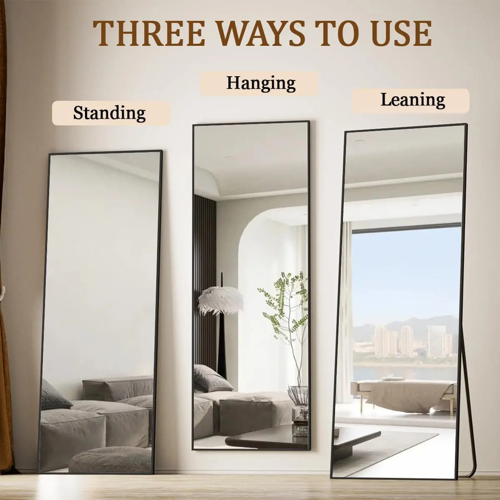 64"x21" Floor Mirror Full Length, Bedroom Floor Body Mirror with Stand, Leaning, Standing or Hanging Horizontally/Vertically