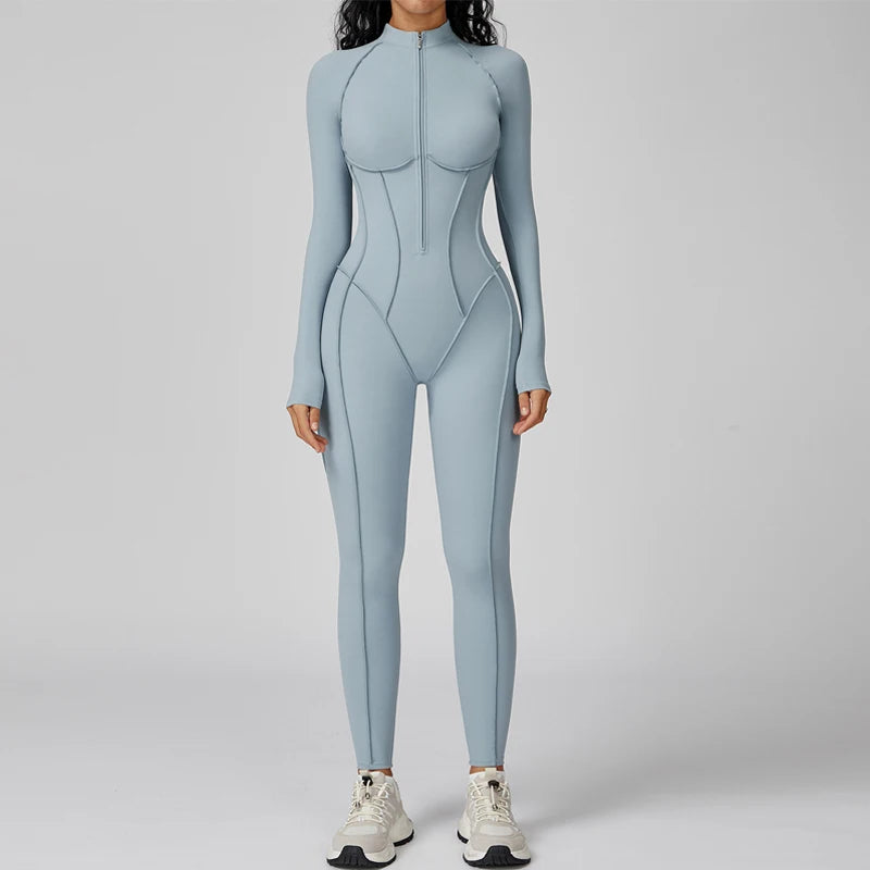 Women's Running Onesie Athletic Romper/ Pants, Long Sleeve, Zip Up Hiking Outfits, One Piece Workout Jumpsuit