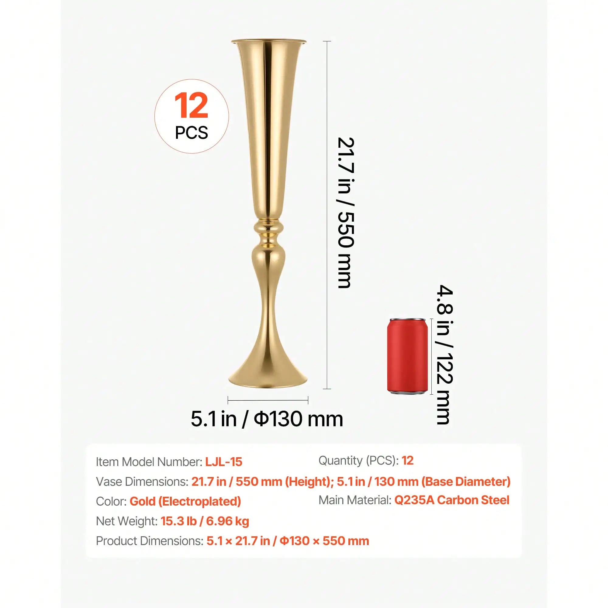 12 PCS Wedding Flower Vase, 21.7 In Tall Trumpet Flower Table Centerpieces, Banquet Vases Easy Installation, Electroplated Versatile Arrangement Stand For Party Events/ Home Decor Reception, Gold