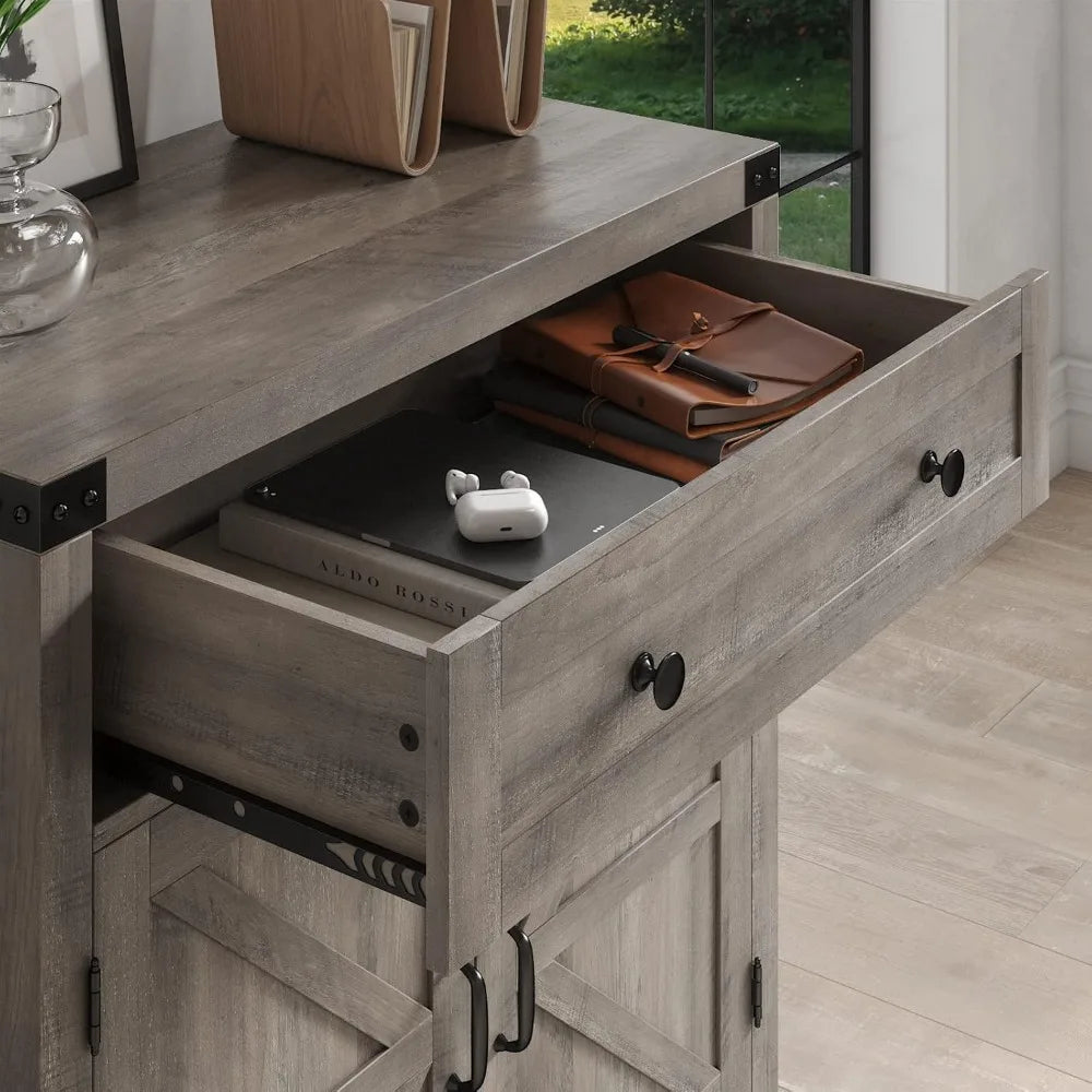 Coffee Bar Cabinet, Kitchen Storage Cabinet, Modern Farmhouse Buffet Sideboard with Drawer and Adjustable Shelf