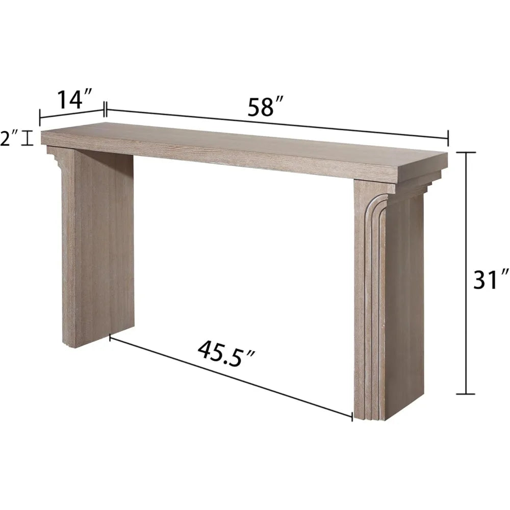 Narrow Farmhouse Style Console Table, 58 Inches Long, Decorative Carved Base, Modern Accent for Entryway or Behind Sofa