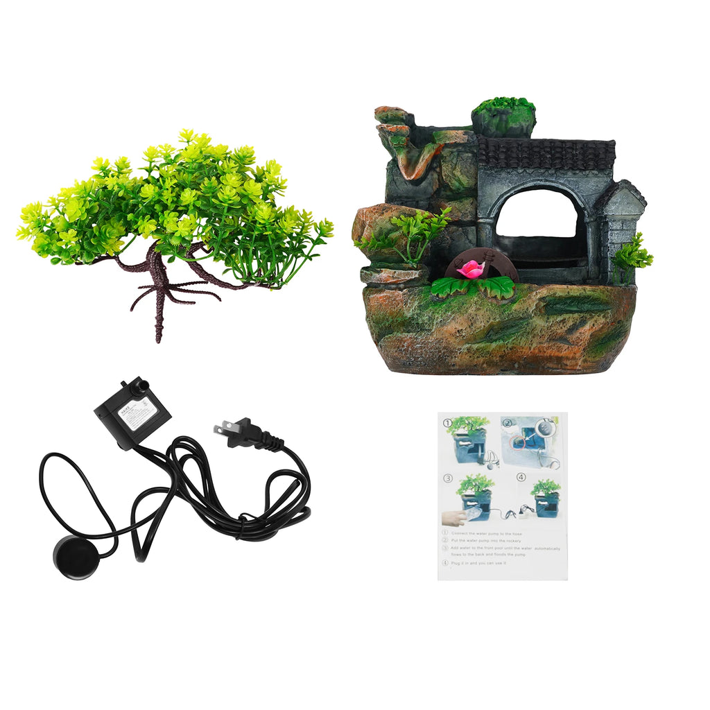 Tabletop Fountain Ornament, Tabletop Fountain, Flowing Water Resin Decor, Imitation Rock Bonsai, Durable Desktop Water Feature, Nature Style, 110V US Plug, Indoor /Office/ Living Room Decoration, Hand-Carved Simulation Plant