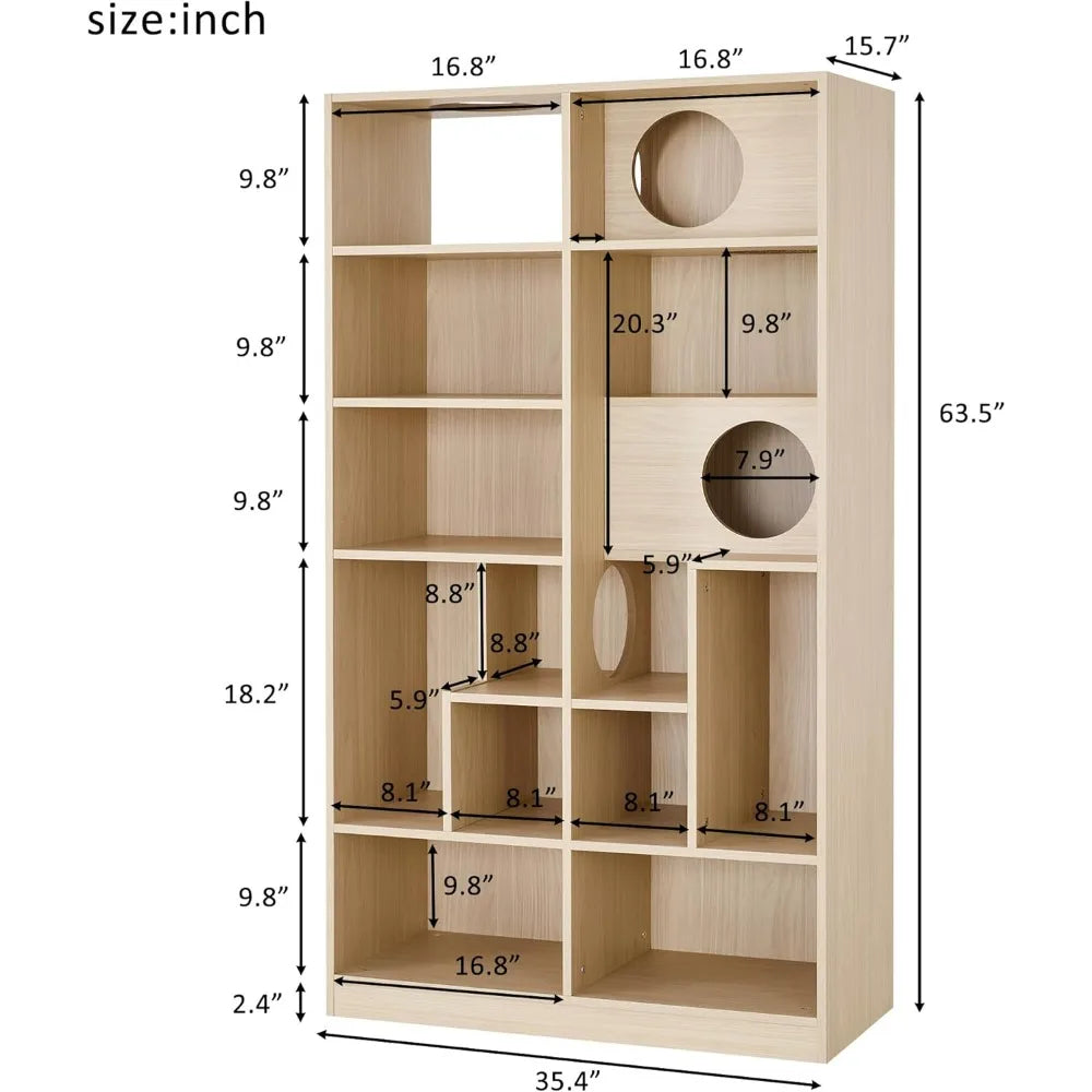 5-Tier Pet-Themed Bookshelf: Stylish Furniture with Cat-Friendly Tree Shelves and Round Hollow Door