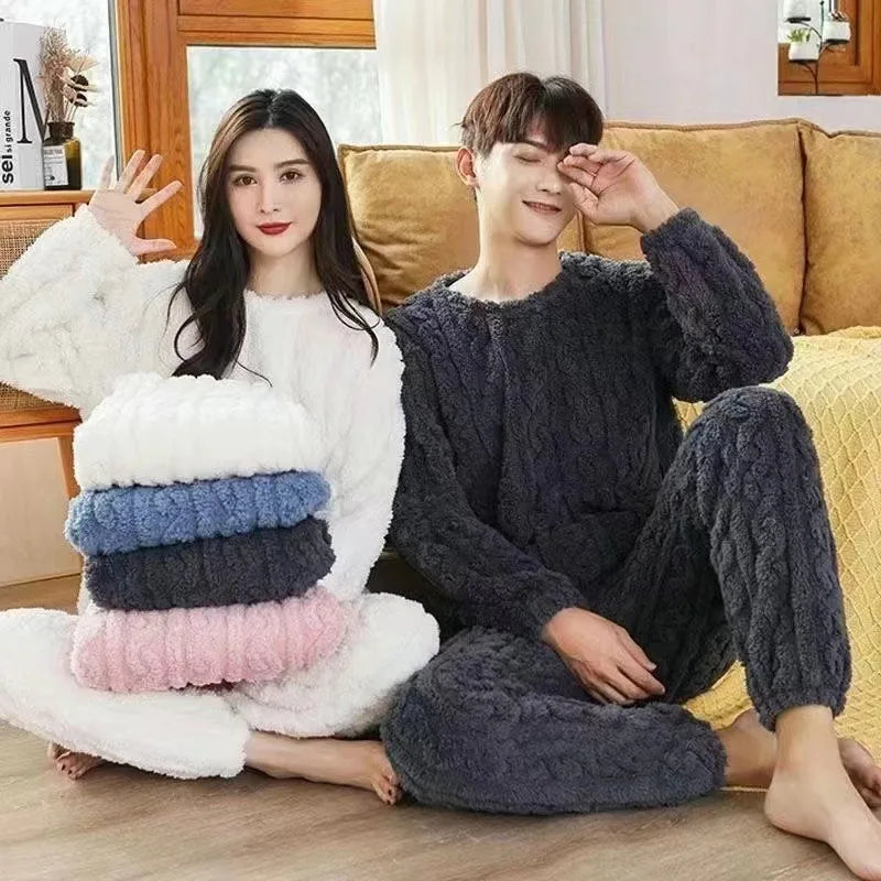 Women's Winter  Velvet Pajamas Set Thickened Fluffy O-Neck Two-Piece Home Wear, Loungewear, Leisure Pajamas for Cold Weather