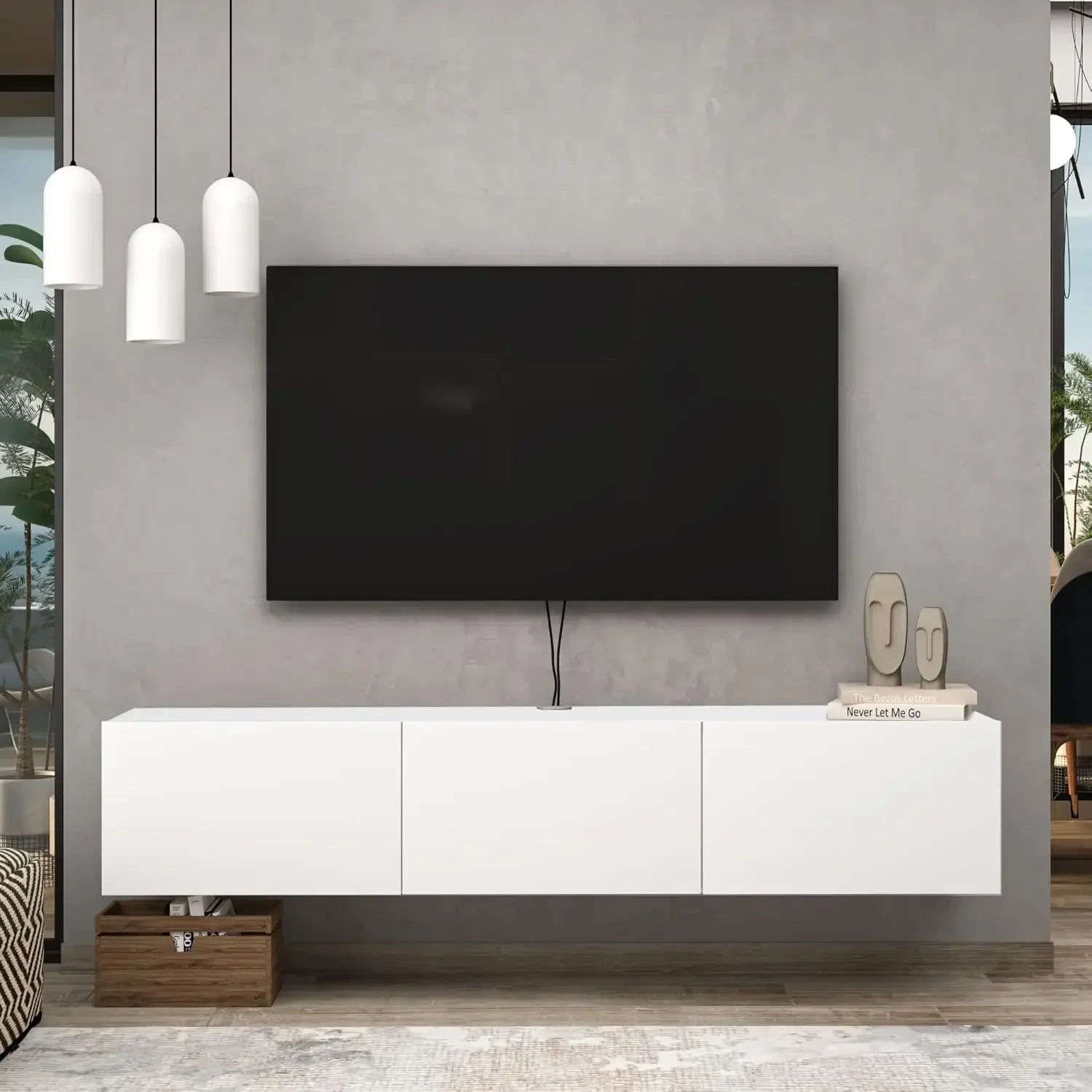 White Floating TV Stand, TV Stand up to 75 Inch TV, Floating TV Stand Wall Mounted, Floating Entertainment Center