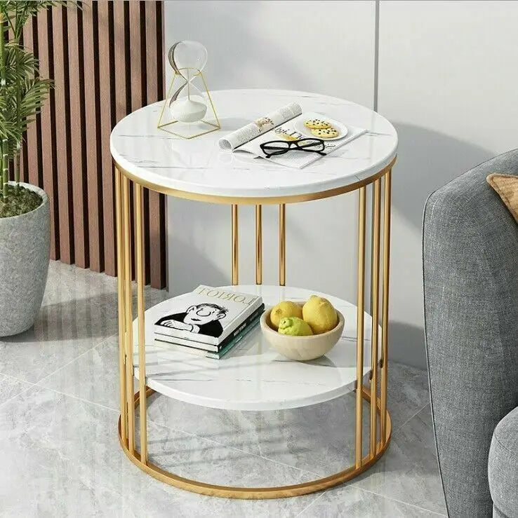 2-Tier White Marble Side Table , Coffee Table, Nightstand, Jewelry Storage