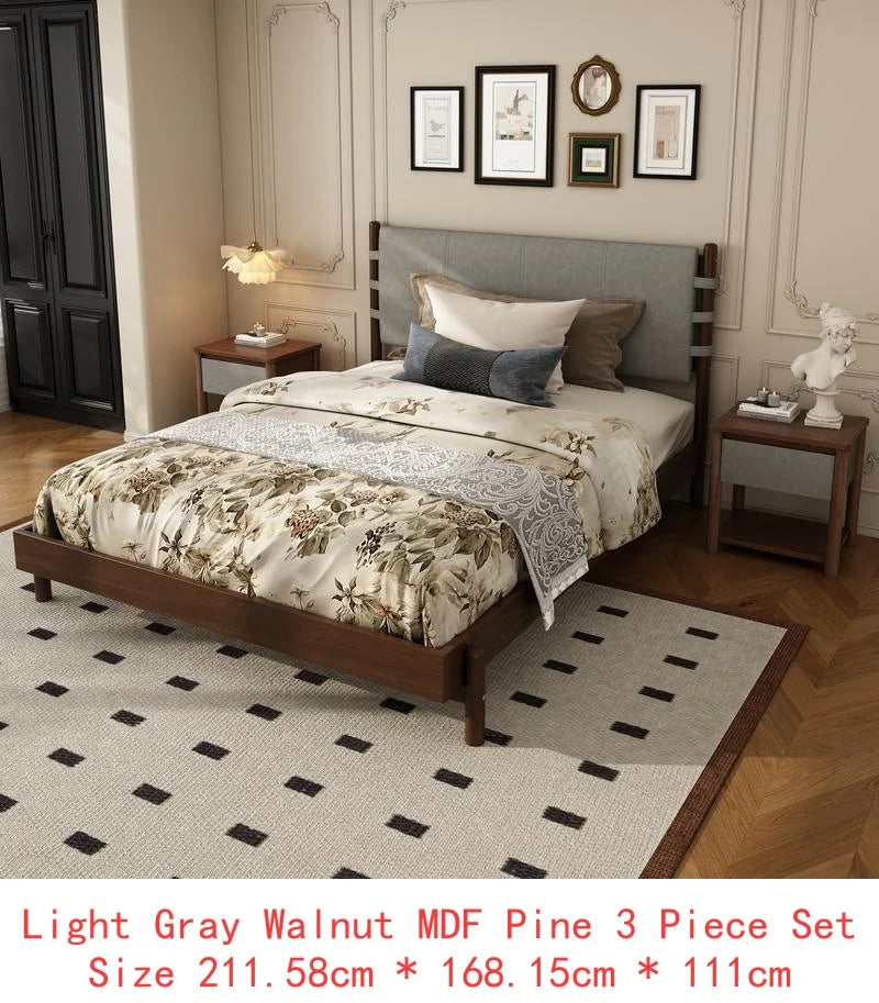 Modern Gray Wood Queen Bed Frame Set with 2 Nightstands,