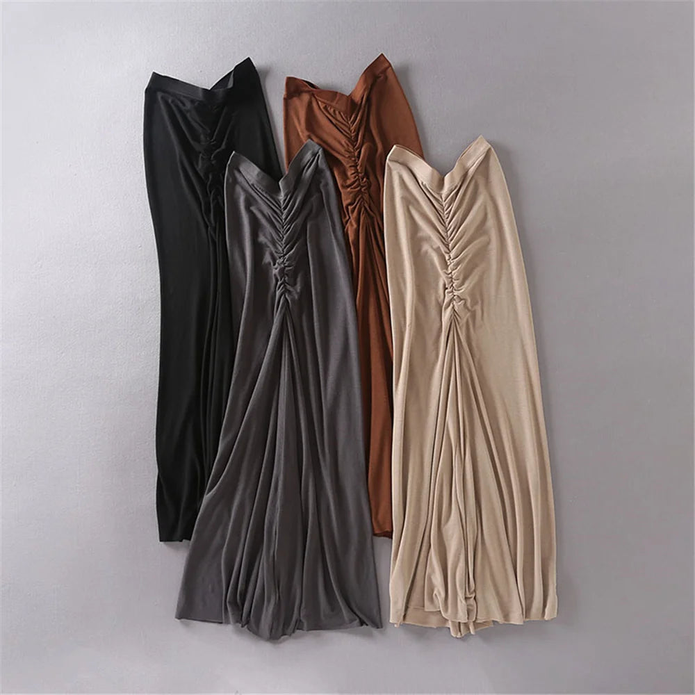 Vintage Midi Skirts for Women/ Fashion Long Skirts Women's 2022 Summer Black Bodycon Skirt Srunched Knitted Sexy Skirt