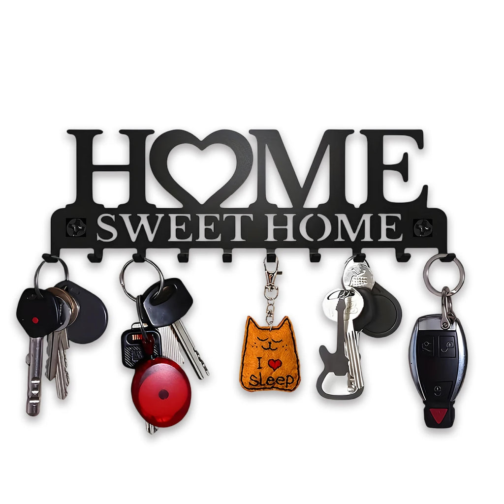 1pc Black Metal Key Holder/ Wall Mount Key Holder/ Sweet Home Design Style With 10 Hooks