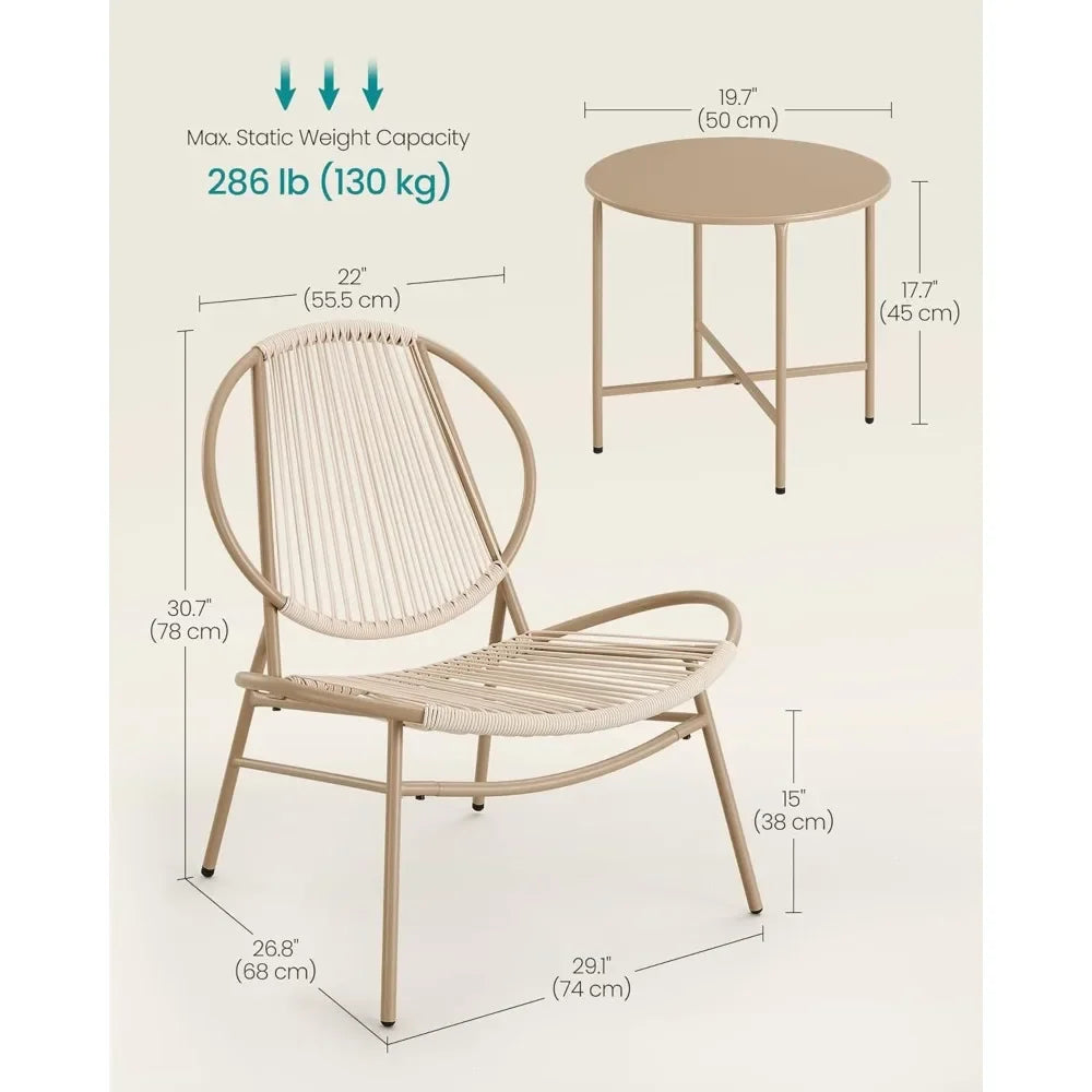 Customizable-Patio Furniture Set 3 Pieces, Garden Bistro Acapulco Chairs, Outdoor Seating, Side Table And 2 Chairs, Indoor And Outdoor