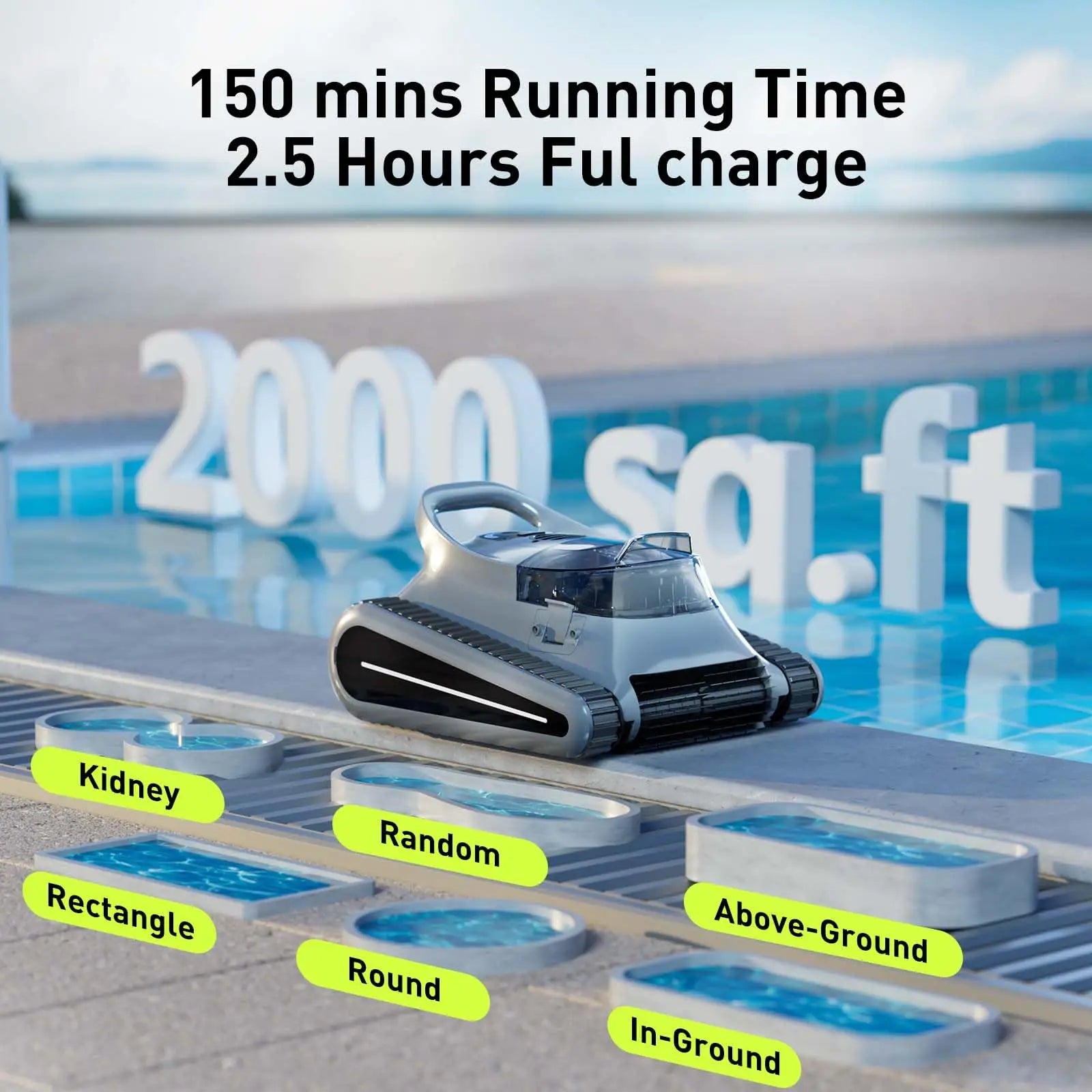 Crab Pro Cordless Robotic Cleaner, for Inground Pools up to 2000 Sq. ft, all and Waterline Cleaning Vacuum