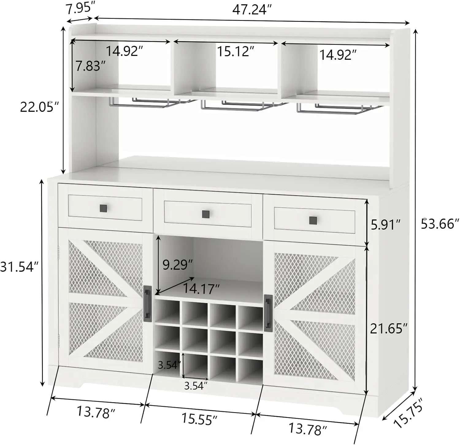 Farmhouse Wine Bar Cabinet with LED Lights, Kitchen Coffee Bar Cabinet with Acrylic Mirror, Wine & Glass Rack, Storage Shelves