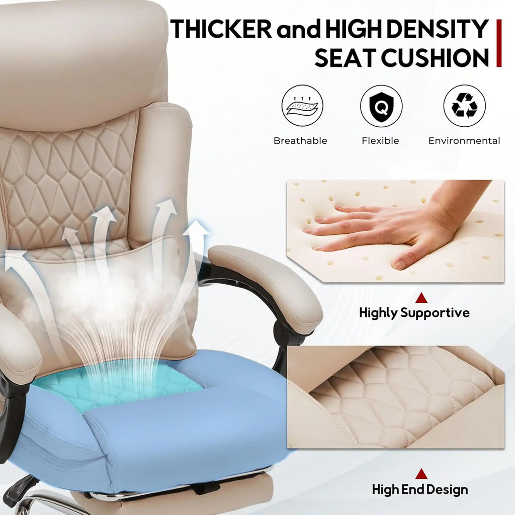 400lbs Reclining Office Chair with Footrest, Ergonomic Big and Tall Desk Chair for Heavy People (Khaki)