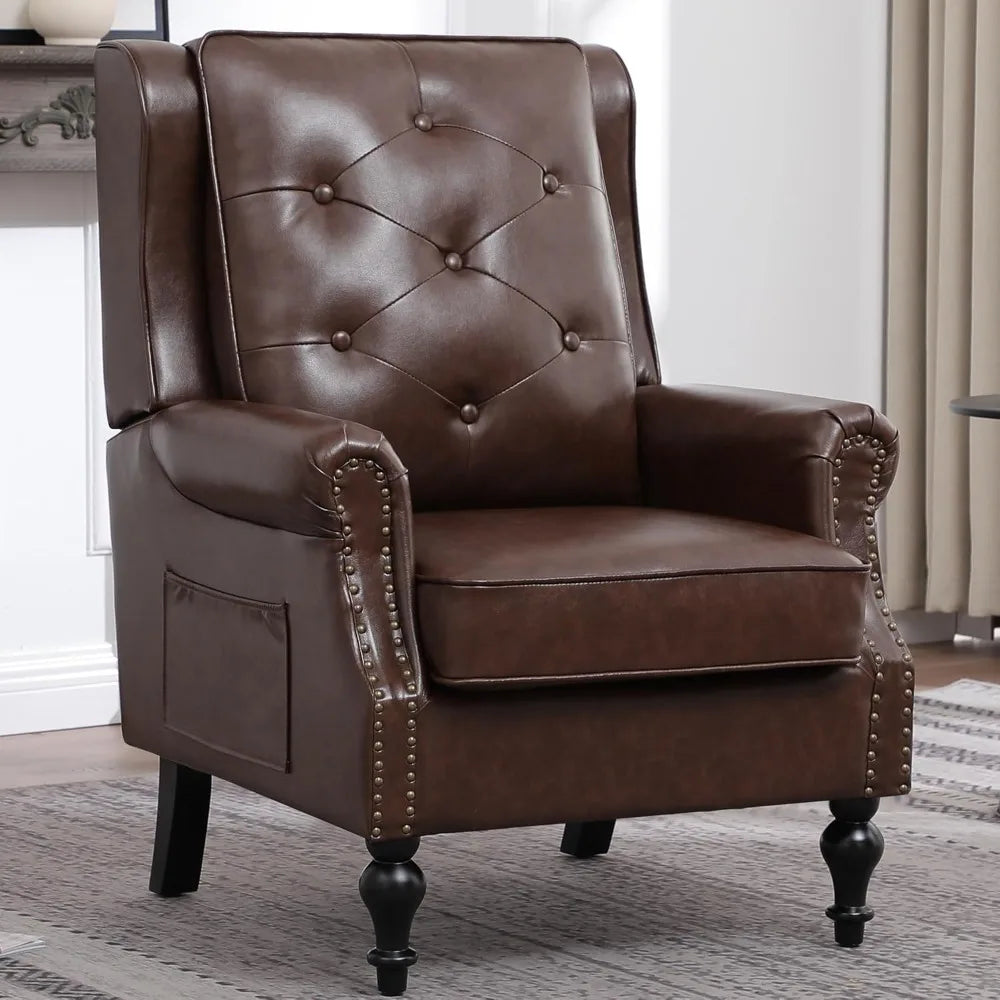 Accent Chair for Living Room, Mid Century Modern Wingback Armchair with High Back, Leather Upholstered Arm Chair