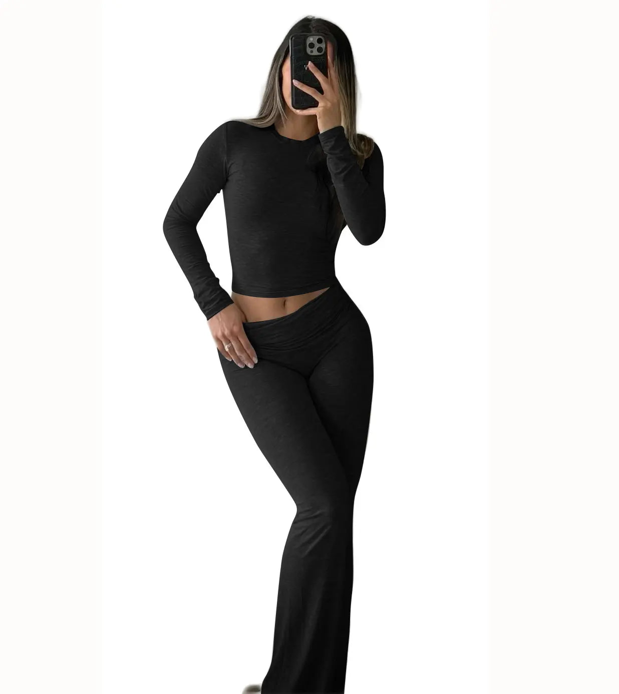 Women's Yoga Two-Piece Set, Long-Sleeve, Wide-Leg Activewear Set/ Casual Home Yoga Set