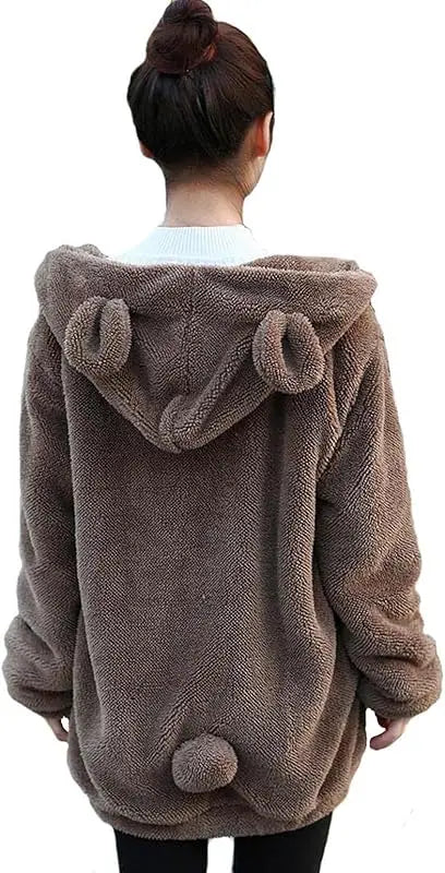 Fluffy Kawaii Bunny/Bear Hoodie Ears&Tail Animal Top/ Cute Rabbit Zip Jacket Winter Women/ Girl Sweet Sweater Coat